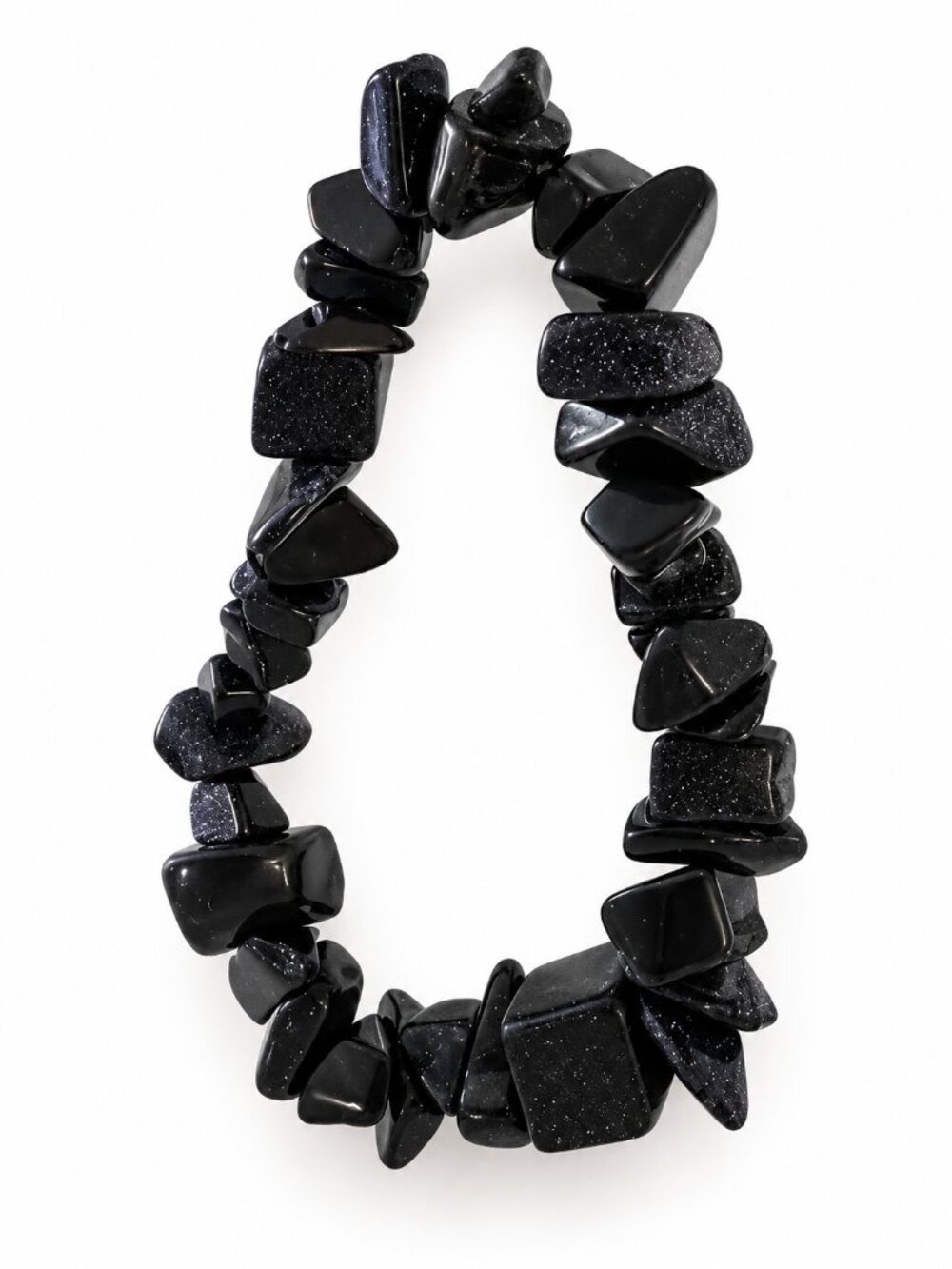 Black Stone Chip Stretch Bracelet Chunky Boho Gemstone